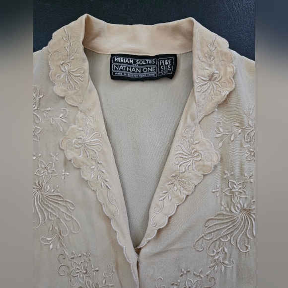Vintage - Rare Silk "Miriam Soltes for Nathan One" Tan Sheer Blouse - Size S - Picture 7 of 10
